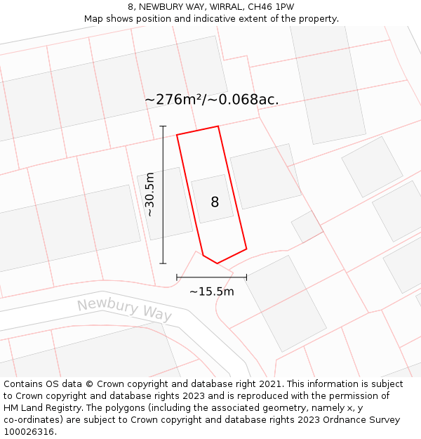 8, NEWBURY WAY, WIRRAL, CH46 1PW: Plot and title map