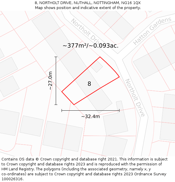 8, NORTHOLT DRIVE, NUTHALL, NOTTINGHAM, NG16 1QX: Plot and title map