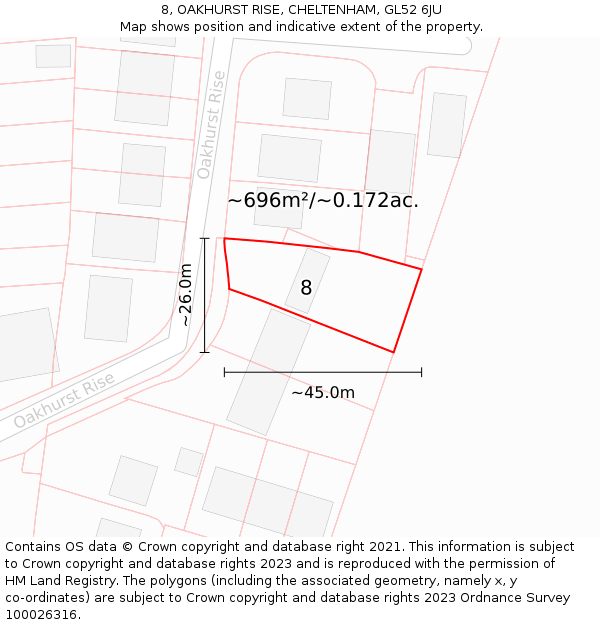 8, OAKHURST RISE, CHELTENHAM, GL52 6JU: Plot and title map