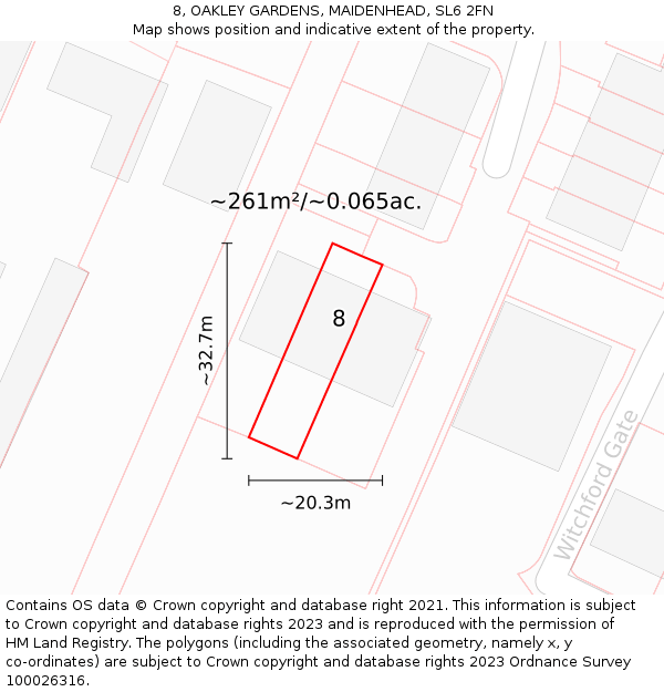 8, OAKLEY GARDENS, MAIDENHEAD, SL6 2FN: Plot and title map