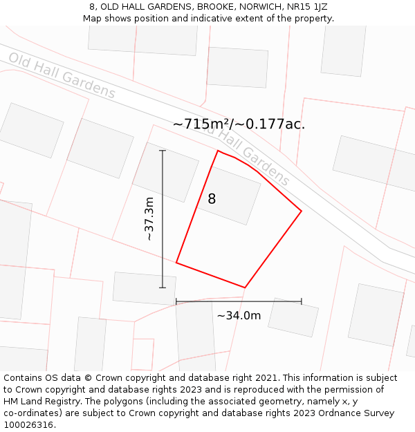 8, OLD HALL GARDENS, BROOKE, NORWICH, NR15 1JZ: Plot and title map