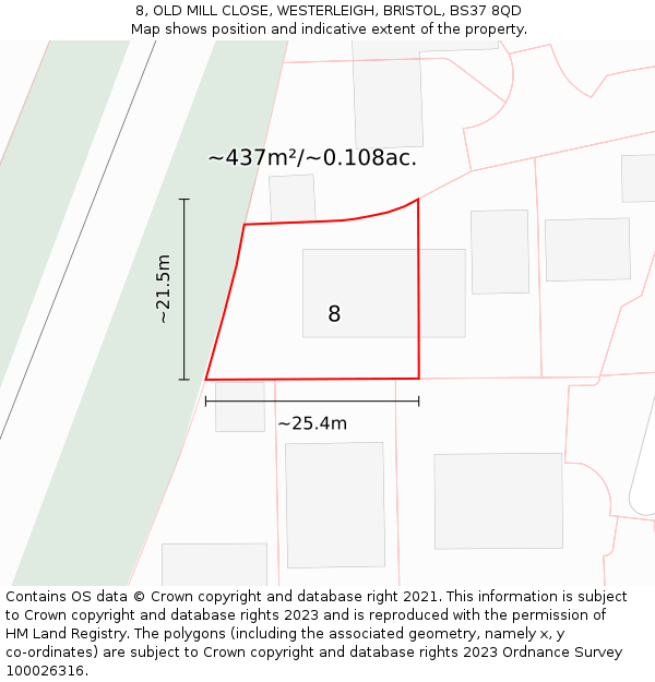 8, OLD MILL CLOSE, WESTERLEIGH, BRISTOL, BS37 8QD: Plot and title map