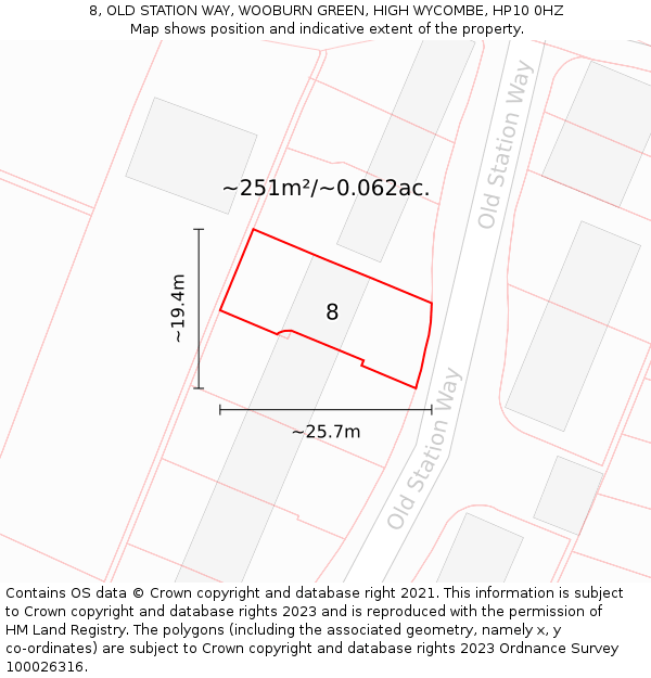 8, OLD STATION WAY, WOOBURN GREEN, HIGH WYCOMBE, HP10 0HZ: Plot and title map