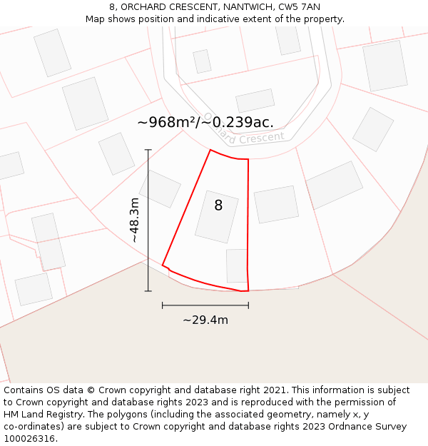 8, ORCHARD CRESCENT, NANTWICH, CW5 7AN: Plot and title map