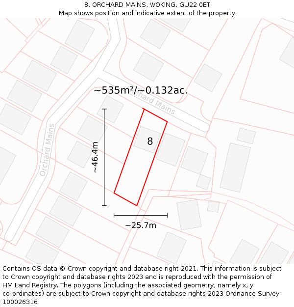 8, ORCHARD MAINS, WOKING, GU22 0ET: Plot and title map