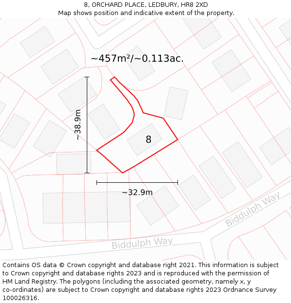 8, ORCHARD PLACE, LEDBURY, HR8 2XD: Plot and title map