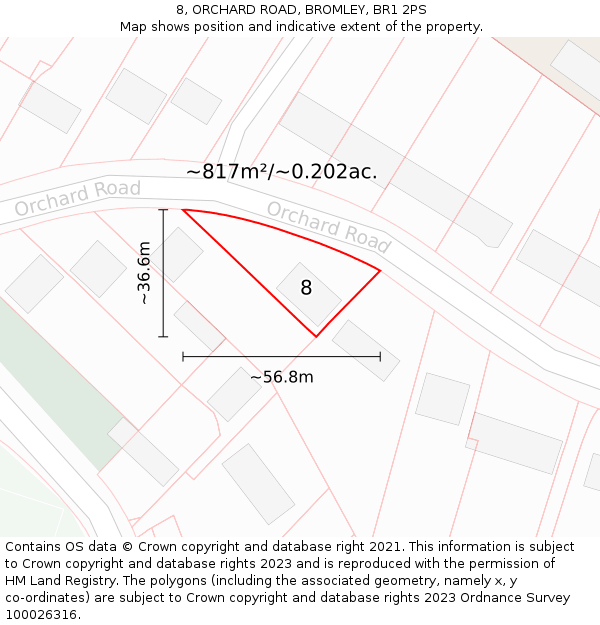 8, ORCHARD ROAD, BROMLEY, BR1 2PS: Plot and title map