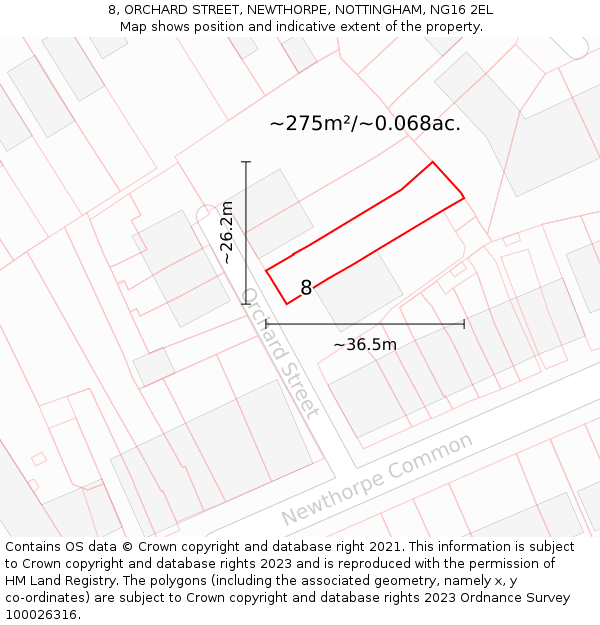 8, ORCHARD STREET, NEWTHORPE, NOTTINGHAM, NG16 2EL: Plot and title map