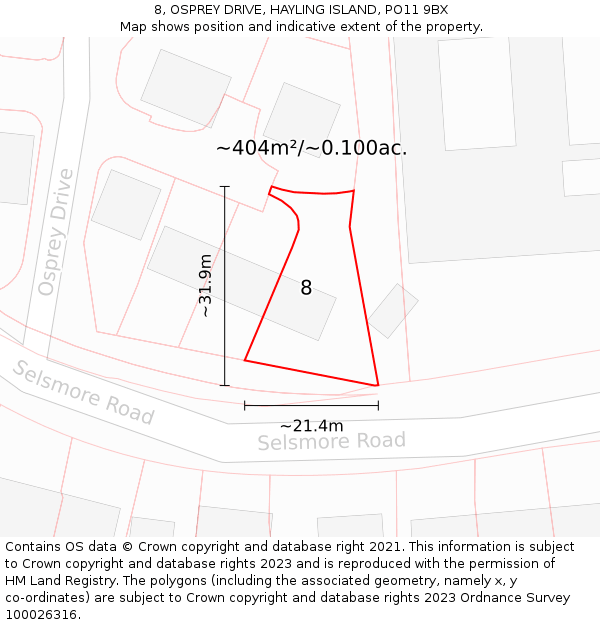 8, OSPREY DRIVE, HAYLING ISLAND, PO11 9BX: Plot and title map