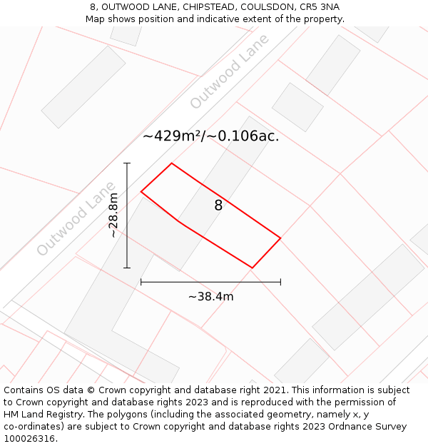 8, OUTWOOD LANE, CHIPSTEAD, COULSDON, CR5 3NA: Plot and title map