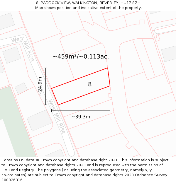 8, PADDOCK VIEW, WALKINGTON, BEVERLEY, HU17 8ZH: Plot and title map