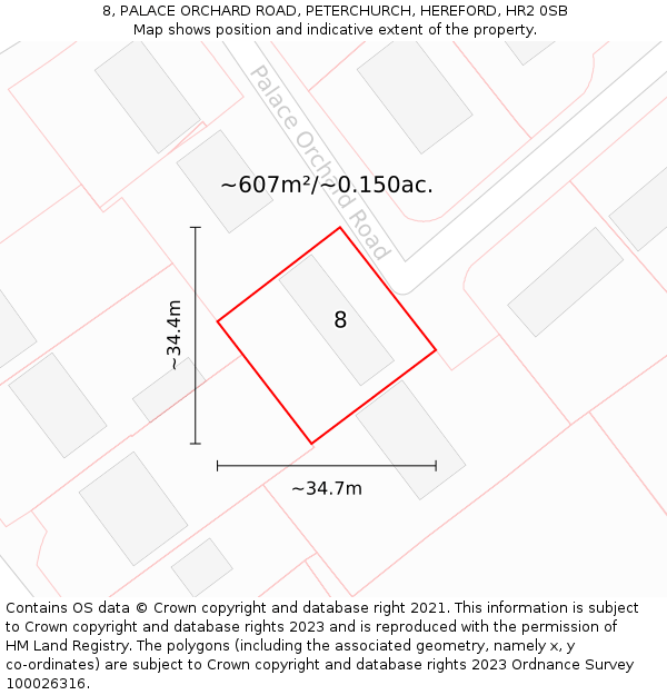 8, PALACE ORCHARD ROAD, PETERCHURCH, HEREFORD, HR2 0SB: Plot and title map