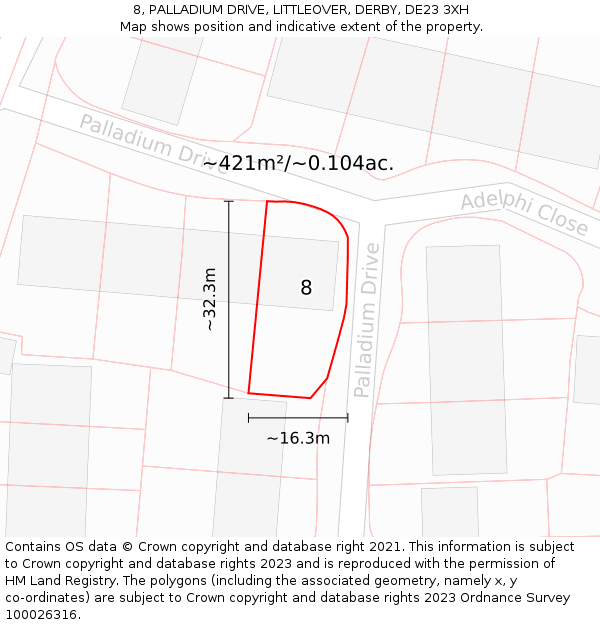 8, PALLADIUM DRIVE, LITTLEOVER, DERBY, DE23 3XH: Plot and title map