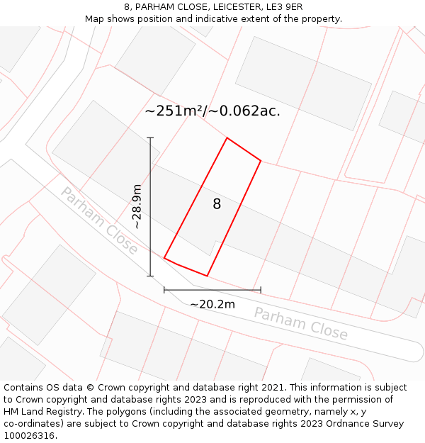 8, PARHAM CLOSE, LEICESTER, LE3 9ER: Plot and title map