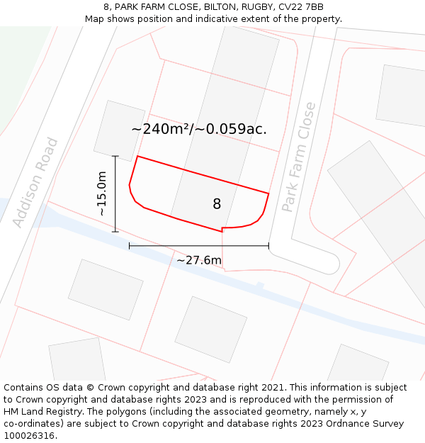 8, PARK FARM CLOSE, BILTON, RUGBY, CV22 7BB: Plot and title map