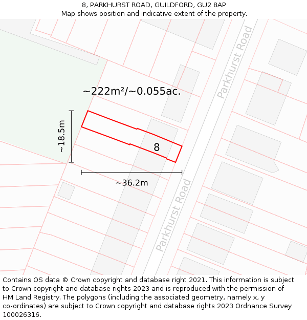 8, PARKHURST ROAD, GUILDFORD, GU2 8AP: Plot and title map