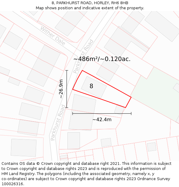 8, PARKHURST ROAD, HORLEY, RH6 8HB: Plot and title map