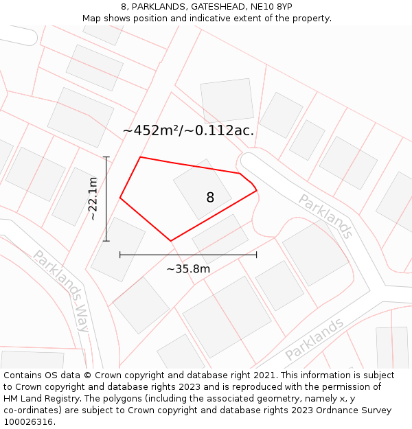 8, PARKLANDS, GATESHEAD, NE10 8YP: Plot and title map