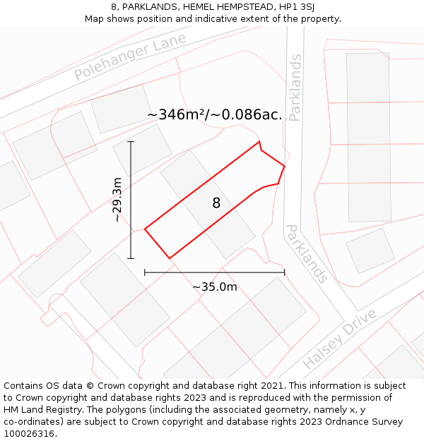 8, PARKLANDS, HEMEL HEMPSTEAD, HP1 3SJ: Plot and title map