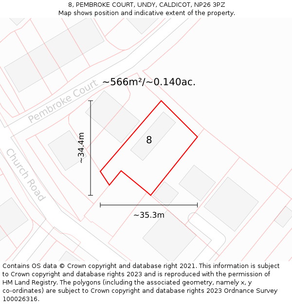 8, PEMBROKE COURT, UNDY, CALDICOT, NP26 3PZ: Plot and title map