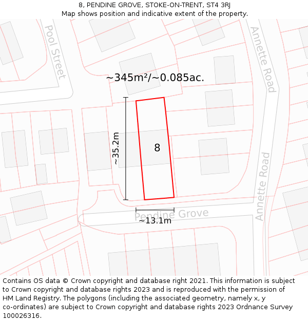 8, PENDINE GROVE, STOKE-ON-TRENT, ST4 3RJ: Plot and title map