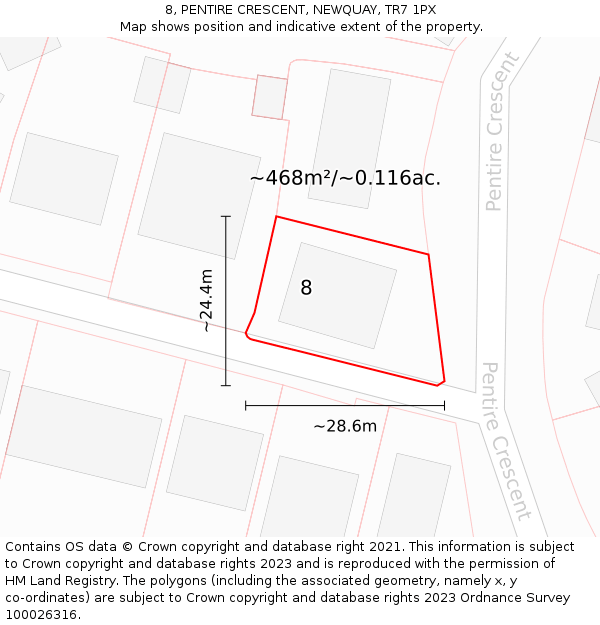 8, PENTIRE CRESCENT, NEWQUAY, TR7 1PX: Plot and title map