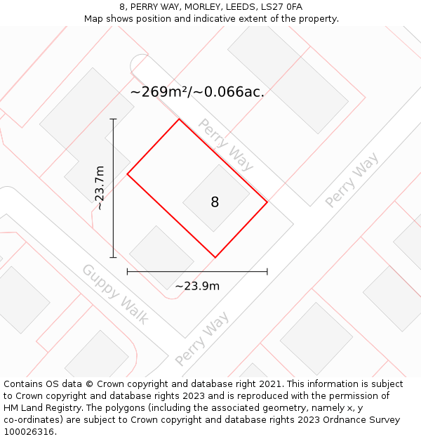 8, PERRY WAY, MORLEY, LEEDS, LS27 0FA: Plot and title map