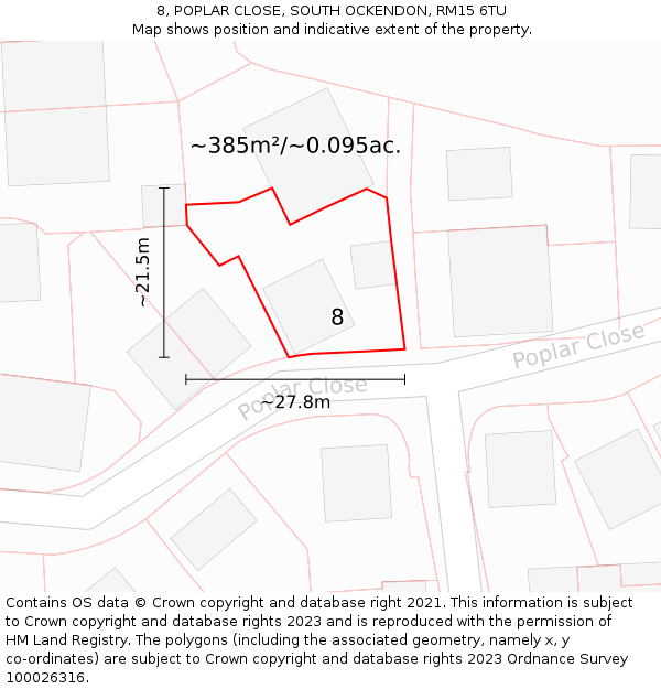 8, POPLAR CLOSE, SOUTH OCKENDON, RM15 6TU: Plot and title map