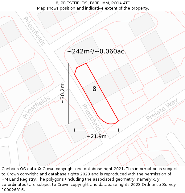 8, PRIESTFIELDS, FAREHAM, PO14 4TF: Plot and title map