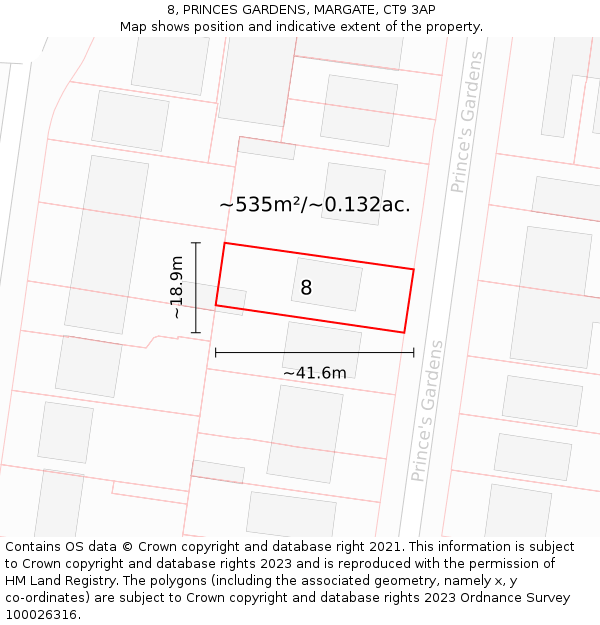 8, PRINCES GARDENS, MARGATE, CT9 3AP: Plot and title map