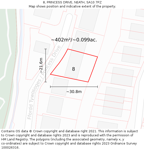 8, PRINCESS DRIVE, NEATH, SA10 7PZ: Plot and title map