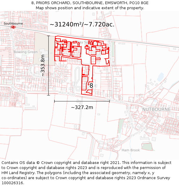 8, PRIORS ORCHARD, SOUTHBOURNE, EMSWORTH, PO10 8GE: Plot and title map