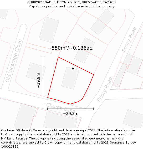 8, PRIORY ROAD, CHILTON POLDEN, BRIDGWATER, TA7 9EH: Plot and title map