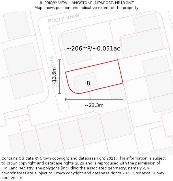 8, PRIORY VIEW, LANGSTONE, NEWPORT, NP18 2NZ: Plot and title map