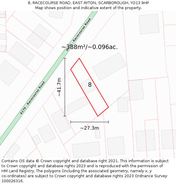 8, RACECOURSE ROAD, EAST AYTON, SCARBOROUGH, YO13 9HP: Plot and title map