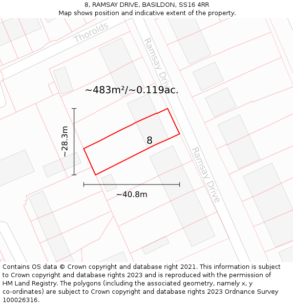 8, RAMSAY DRIVE, BASILDON, SS16 4RR: Plot and title map