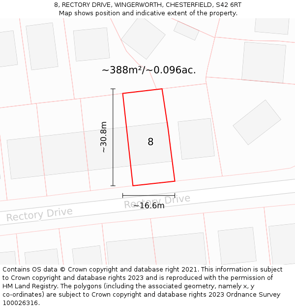 8, RECTORY DRIVE, WINGERWORTH, CHESTERFIELD, S42 6RT: Plot and title map