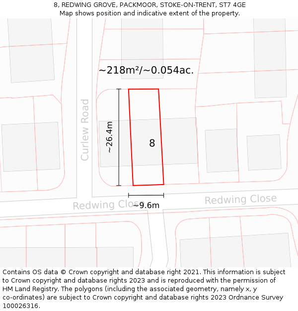 8, REDWING GROVE, PACKMOOR, STOKE-ON-TRENT, ST7 4GE: Plot and title map