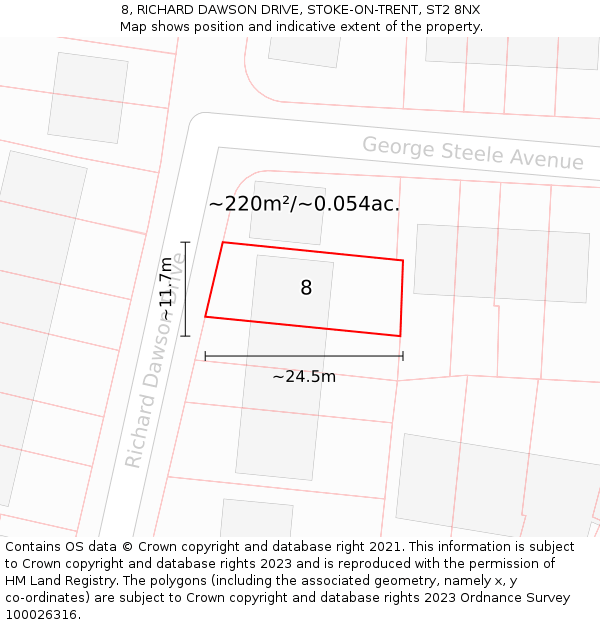 8, RICHARD DAWSON DRIVE, STOKE-ON-TRENT, ST2 8NX: Plot and title map