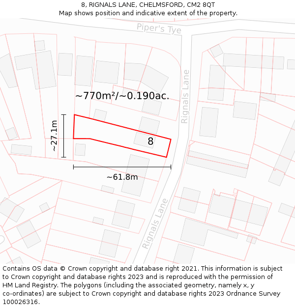 8, RIGNALS LANE, CHELMSFORD, CM2 8QT: Plot and title map