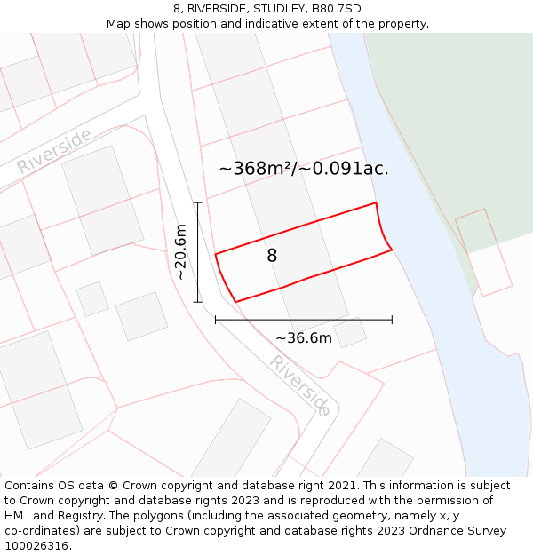 8, RIVERSIDE, STUDLEY, B80 7SD: Plot and title map