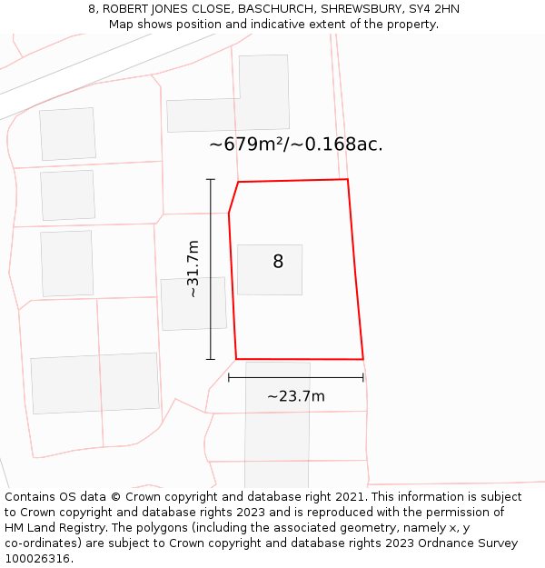 8, ROBERT JONES CLOSE, BASCHURCH, SHREWSBURY, SY4 2HN: Plot and title map