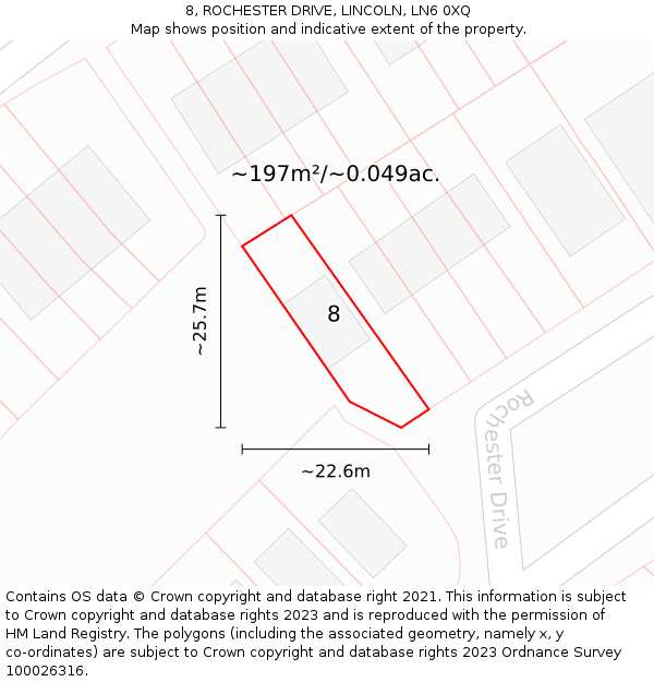 8, ROCHESTER DRIVE, LINCOLN, LN6 0XQ: Plot and title map