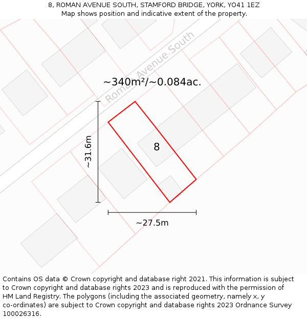 8, ROMAN AVENUE SOUTH, STAMFORD BRIDGE, YORK, YO41 1EZ: Plot and title map