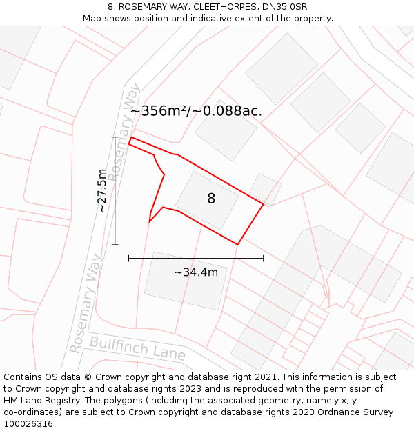 8, ROSEMARY WAY, CLEETHORPES, DN35 0SR: Plot and title map