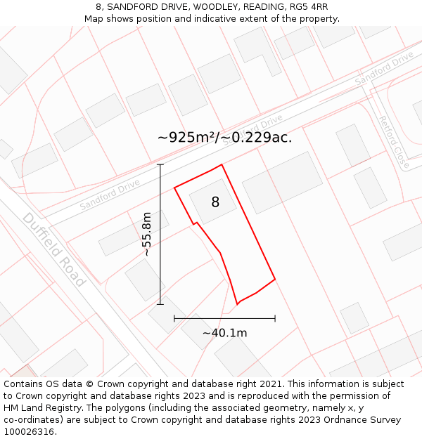 8, SANDFORD DRIVE, WOODLEY, READING, RG5 4RR: Plot and title map