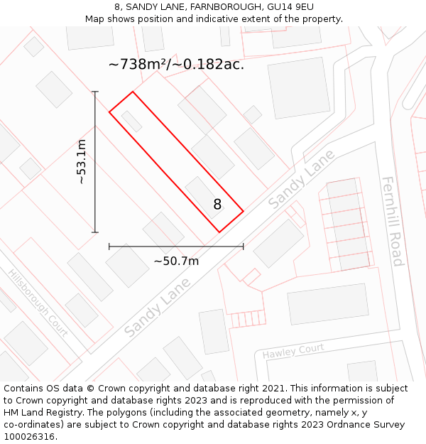 8, SANDY LANE, FARNBOROUGH, GU14 9EU: Plot and title map