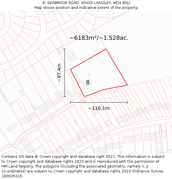 8, SEABROOK ROAD, KINGS LANGLEY, WD4 8NU: Plot and title map