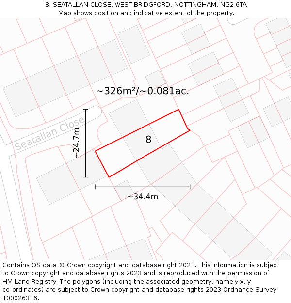 8, SEATALLAN CLOSE, WEST BRIDGFORD, NOTTINGHAM, NG2 6TA: Plot and title map