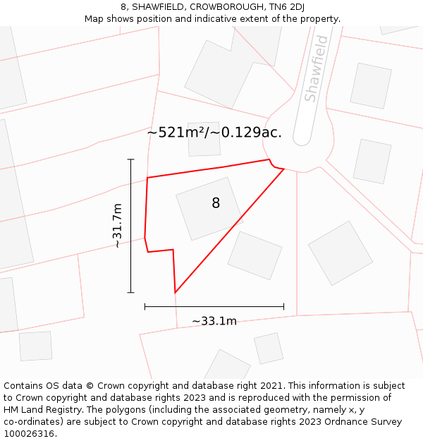 8, SHAWFIELD, CROWBOROUGH, TN6 2DJ: Plot and title map